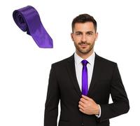 FNA Fashions Mens Classic Slim Skinny Satin Ties Adult Wedding Fancy Party Solid Plain Necktie (Plain Purple, One Size)