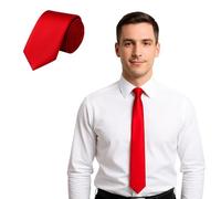 FNA FASHIONS Mens Classic Slim Skinny Satin Ties Adult Wedding Fancy Party Solid Plain Necktie (Red, One Size)