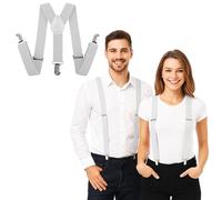 FNA Fashions Mens Ladies Unisex Adjustable Slim Braces Trouser Suspenders Clip On Fancy Dress (White)