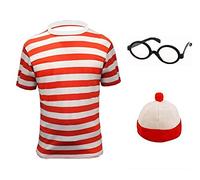 FNA FASHIONS® NEW MENS RED WHITE T-SHIRT HAT GLASSES COMPLETE OUTFIT COSTUME (Men: Medium)