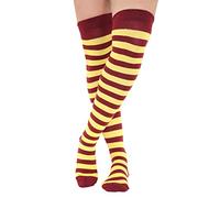 FNA FASHIONS® Over the Knee Socks - Thigh High Cotton Socks | Long, Soft & Stretchy Boot Socks for Women & Girls | Plain & Striped Knee High Stockings (Maroon & Yellow)