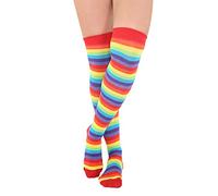 FNA FASHIONS® Over the Knee Socks - Thigh High Cotton Socks | Long, Soft & Stretchy Boot Socks for Women & Girls | Plain & Striped Knee High Stockings (Rainbow)