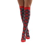 FNA FASHIONS® Over the Knee Socks - Thigh High Cotton Socks | Long, Soft & Stretchy Boot Socks for Women & Girls | Plain & Striped Knee High Stockings (Tartan Red Checkered OTK Socks)