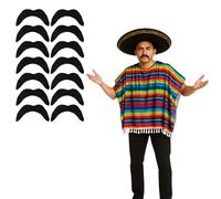 FNA FASHIONS® Set of 12 Black Novelty Mexican Tash Biker 70's Movember 118 Fancy Dress Moustache for Party - Fake Hair Moustache.