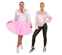FNA FASHIONS® Step Back in Time with Retro Glamour: Adult 50's Pink Satin Jacket for Women - Sizes Small to XXL (UK, Alpha, L, Regular, Regular, 2, Pink)