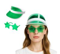 FNA FASHIONS Unisex 80s Retro Sun Visor Hat & Star Shaped Rimless Sunglasses Set - Vibrant Fancy Dress Accessory for Men & Women - Party, Festival, Rave, Beach, Themed Events (Green, One Size)