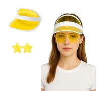 FNA FASHIONS Unisex 80s Retro Sun Visor Hat & Star Shaped Rimless Sunglasses Set - Vibrant Fancy Dress Accessory for Men & Women - Party, Festival, Rave, Beach, Themed Events (Yellow, One Size)