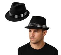 FNA Fashions Unisex Black Trilby Hat With Gem Stones Adult Fancy Dress Parties Hat Accessories (Black, One Size)