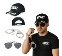 FNA FASHIONS - Unisex Boy's Girl's Adult's SWAT Team Cap HAT (UK, Alpha, M, 3 Pcs Set: Hat+Cuffs+Glasses)