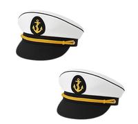 FNA FASHIONS Unisex Navy Captain Hat - Adult Size Marine Admiral Cap with Badge, Braid, and Laurel Details | Perfect for Men & Women, Boat Captain Costume Accessory (Navy Hat with Ribbon, 2)