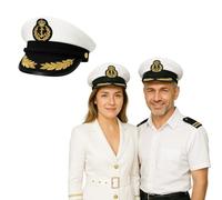 FNA FASHIONS Unisex Navy Captain Hat - Adult Size Marine Admiral Cap with Badge, Braid, and Laurel Details | Perfect for Men & Women, Boat Captain Costume Accessory (Captain Navy Hat, 1)
