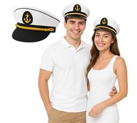 FNA FASHIONS Unisex Navy Captain Hat - Adult Size Marine Admiral Cap with Badge, Braid, and Laurel Details | Perfect for Men & Women, Boat Captain Costume Accessory (Navy Hat with Ribbon, 1)
