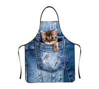 Fnaekier Cute Cooking Apron - Waterproof Novelty Cat Clothes Guard,with Adjustable Straps Cute Baking Apron,for Grilling BBQ Activity Pizza Baking Painting Artist Grooming Coffee