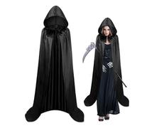Fnaekier Men Cloak with Hood - 59 Inch Halloween Cloak Costumes Hooded Cape | Robes Full Length Cosplay Costume for Women Men Role Play Medieval Markets Theater Events Holiday Party Black