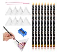FNANJWQ 18 Pcs Wax Pencil for Rhinestones, Long Resin Jewel Picker Tool Rhinestone Picker Tool Kit for Nail Art Gem Dotting with Tweezers Sharpener and Triangular Plate