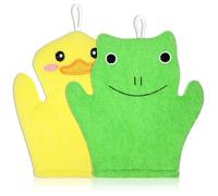 FNANJWQ 2 Pieces Baby Bath Mitt Washcloths Gloves, Microfiber Soft Washcloths for Kids Designed in Cute Animal Yellow Duck Frog Gentle Scrub for Baby Girl Boy Bath Shower