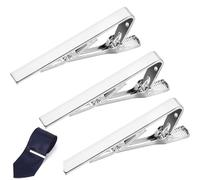 FNANJWQ 3Pcs Silver Tie Clips for Men, Classic Black Tie Bar Clip Set Men's Necktie Pins for Regular & Skinny Neckties Business Wedding Anniversary Special Occasions - Stylish Gift for Him