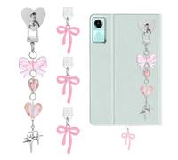 FNANJWQ 4Pcs Cute Charms Set, Including Dust Plug Charm Type C/USB C, Heart Grip Holder, Bling Keychains with Hook Accessories, Charms Compatible for E-Reader/Phone