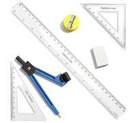 FNANJWQ 7Pcs Geometry Tool Protractor and Compass Set 12Inch Plastic Ruler