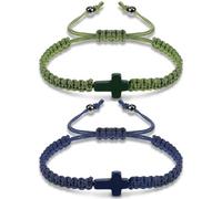 FNANJWQ Adjustable Handmade Cross Braided Rope Bracelet for Man Women, 2 Pcs Christian Faith Prayer Jewelry, Inspirational Religious Woven Couple Friendship Bracelet Easter Thanksgiving Gift