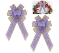 Fnaobai 2Pack Large Burlap Bows Pre-Tied Christmas Tree Wreath Gift Jute Bowknot Ornaments for Christmas Easter Party Holiday Wedding Decorations 40 * 20CM (Purple)