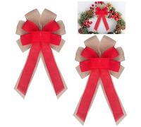 Fnaobai 2Pack Large Burlap Bows Pre-Tied Christmas Tree Wreath Gift Jute Bowknot Ornaments for Christmas Easter Party Holiday Wedding Decorations 40 * 20CM (Red)