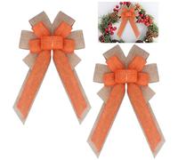 Fnaobai 2Pack Large Burlap Bows Pre-Tied Christmas Tree Wreath Gift Jute Bowknot Ornaments for Christmas Easter Party Holiday Wedding Decorations 40 * 20CM (Orange)