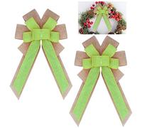 Fnaobai 2Pack Large Burlap Bows Pre-Tied Christmas Tree Wreath Gift Jute Bowknot Ornaments for Christmas Easter Party Holiday Wedding Decorations 40 * 20CM (Green)