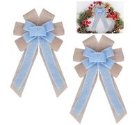 Fnaobai 2Pack Large Burlap Bows Pre-Tied Christmas Tree Wreath Gift Jute Bowknot Ornaments for Christmas Easter Party Holiday Wedding Decorations 40 * 20CM (Blue)