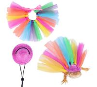 Fnaobai 2PCS Bearded Dragon Halloween Costume Set Small Pet Adjustable Hat Rainbow Tutu Skirt Outfits for Lizards Guinea Pigs Rats Ferrets for Celebrations Christmas Parties