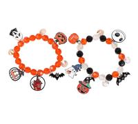 Fnaobai 2PCS Halloween Bracelets for Couple Stretch Beaded Bracelets Friendship Charm Halloween Party Jewelry for Couple Matching (Mixed+Orange)