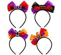 Fnaobai 4PCS Halloween Headband Glitter Pumpkin Bat Boo Devil Trick or Treating Headpiece Halloween Bow Hair Accessories Photo Props Head Decoration for Adult Women