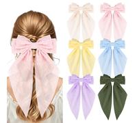 Fnaobai 6PCS Big Bows Hair Clips Vintage Large Ribbon Bow Clips Cute Oversized Satin Hair Clips with Long Tails Hair Aesthetic Accessories for Women Lady Girls