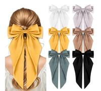 Fnaobai 6PCS Big Bows Hair Clips Vintage Large Ribbon Bow Clips Cute Oversized Satin Hair Clips with Long Tails Hair Aesthetic Accessories for Women Lady Girls