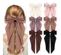 Fnaobai 6PCS Big Bows Hair Clips Vintage Large Ribbon Bow Clips Cute Oversized Satin Hair Clips with Long Tails Hair Aesthetic Accessories for Women Lady Girls