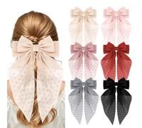 Fnaobai 6PCS Big Bows Hair Clips Vintage Large Ribbon Bow Clips Cute Oversized Satin Hair Clips with Long Tails Hair Aesthetic Accessories for Women Lady Girls