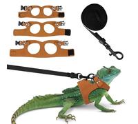 Fnaobai Bearded Dragon Harness Leash Set 3 Size Adjustable Lizards Training Walking Leather Vest Escape-Proof Traction Rope for Outdoor Small Reptiles Animal Squirrels (Brown)