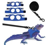 Fnaobai Bearded Dragon Harness Leash Set 3 Size Adjustable Lizards Training Walking Leather Vest Escape-Proof Traction Rope for Outdoor Small Reptiles Animal Squirrels (Blue)