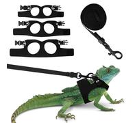 Fnaobai Bearded Dragon Harness Leash Set 3 Size Adjustable Lizards Training Walking Leather Vest Escape-Proof Traction Rope for Outdoor Small Reptiles Animal Squirrels (Black)