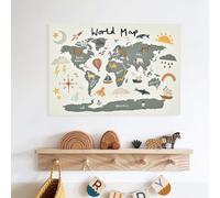 Fnaobai Canvas Banner Wall Hanging Kids Room Décor Cute Prints Nursery Tapestry with Sticker Art Posters Bedroom Wall Decor for Photography Props Learning Posters (World Map)