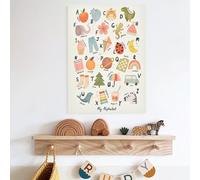 Fnaobai Canvas Banner Wall Hanging Kids Room Décor Cute Prints Nursery Tapestry with Sticker Art Posters Bedroom Wall Decor for Photography Props Learning Posters (Cartoon Alphabet)