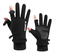 Fnaobai Fleece Gloves for Women & Men Winter Warm Touchscreen Cold Weather Gloves Adjustable Wrist Thermal Mittens for Running Skiing (Black-2 Finger, Women)
