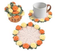 Fnaobai Handmade Crochet Coaster Set with Mini Basket -Boho Floral Coasters for Coffee Table Wedding Gift Housewarming, Birthday Vintage Rose Design (yellow)