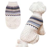 Fnaobai Knit Dog Sweater Turtleneck Cat Cold Weather Pullover Pet Vintage Cable Thick Warm Winter Clothes for X Small Dogs Cats Medium Pug Dachshund Yorkie (Beige, XS)