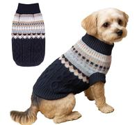 Fnaobai Knit Dog Sweater Turtleneck Cat Cold Weather Pullover Pet Vintage Cable Thick Warm Winter Clothes for X Small Dogs Cats Medium Pug Dachshund Yorkie (Navy, XS)