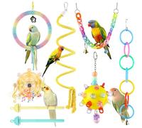 Fnaobai Parakeet Toys Set 8 Pcs Cotton Rope Hanging Swing Colorful Spinning Chewing Standing Perch Parrot Toys Bird Cage Accessories Bird Toy for Lovebird Cockatiel Budgie Finches