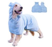 Fnaobai Pet Bathrobe for Dog Cat Absorbently Quick Drying Coat Cute Dogs Bath Towel Hooded Robe Adjustable Collar & Belly Strap for Pool Beach (Blue, XL)