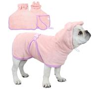 Fnaobai Pet Bathrobe for Dog Cat Absorbently Quick Drying Coat Cute Dogs Bath Towel Hooded Robe Adjustable Collar & Belly Strap for Pool Beach (Pink, M)