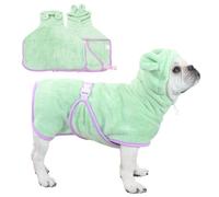 Fnaobai Pet Bathrobe for Dog Cat Absorbently Quick Drying Coat Cute Dogs Bath Towel Hooded Robe Adjustable Collar & Belly Strap for Pool Beach (Green, M)