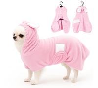 Fnaobai Pet Bathrobe Towel Dog Cat Drying Coat Super Absorbent Cute Dogs Bath Towel Hooded Robe Adjustable Collar & Belly Strap for XSmall to XLarge Pets (Pink, M)